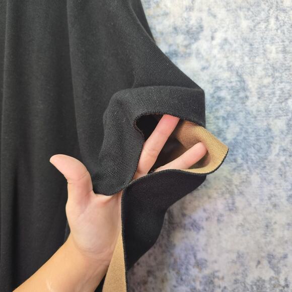 Anne Klein Poncho Cape Womens Medium Black Tan Knit Old Money Equestrian Boho - Picture 9 of 14